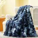 Amélie Home Heated Bubble Faux Fur Blanket Electric - 50"x60" Heating Blanket Throw 2/4/6/8 Hours Auto-Off 8 Heat Level Over-Heat Protection Electric ETL Certification Tie-dye Blue