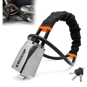 KAYCENTOP Car Steering Wheel Lock, Seat Belt Lock, Car Locks Anti-Theft Device with Aluminum Alloy Lock Housing, Max 17 Inch Length, High Visibility and Light-Weight, Universal Fit, 3Keys(Black)
