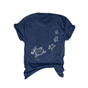 RoseSeek Women's Letter Print T Shirts Crewneck Short Sleeve Tee Tops Streetwear Tops Blue Medium