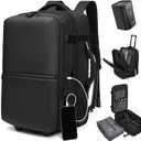 60L Vacuum Compression Backpack with Wheels Expandable Men Waterproof Carry On Luggage Travel Backpacks 17 inch Laptop Backpack Flight Approved(With Pump)