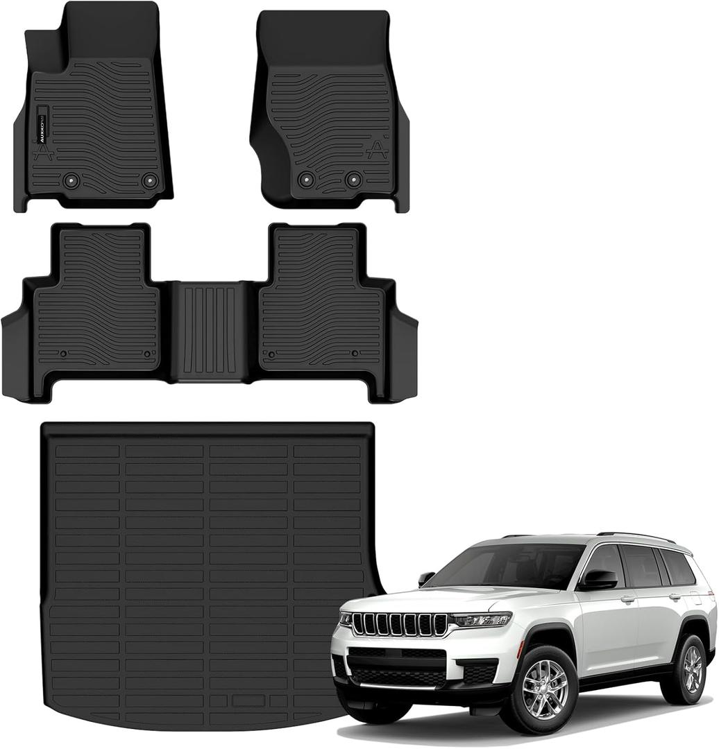 All Weather Floor Mats Cargo Mat Fit for Jeep Grand Cherokee(WL Include 4xe, Not WK2 or WL75) 2022-2025 2026 5 Seat Only TPE Rubber Liners All Season Guard Odorless Anti-Slip Floor Mats Cargo Liner