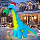 DR.DUDU 12 FT Christmas Inflatable Outdoor Decorations, Large Blow Up Dinosaur Inflatables with Santa Hat Christmas Tree Light up Giant Xmas Holiday Decor for Yard Lawn Garden Outside