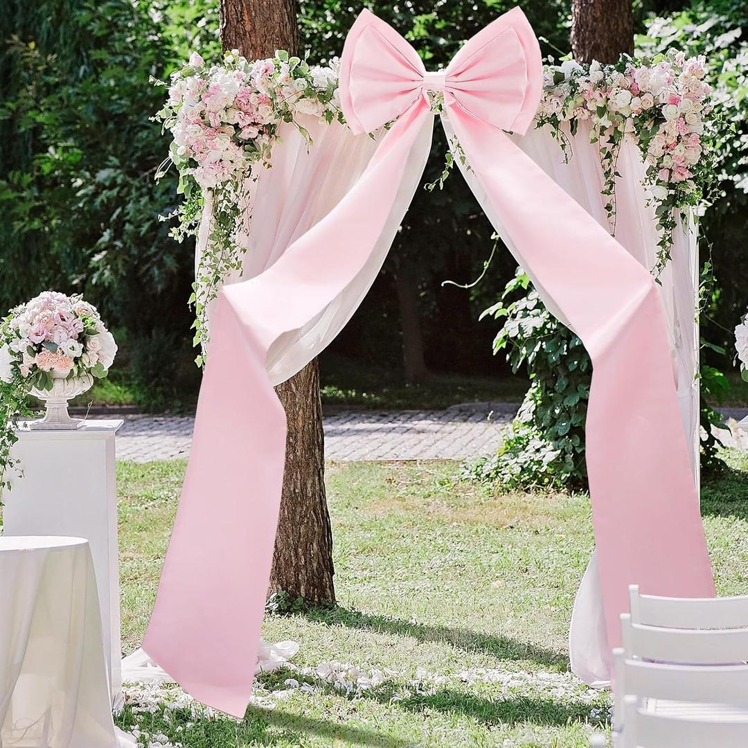 Wavwavw Giant Bow Decoration, Big Bows for Backdrop 75x18 Inch, Bow Themed Room Decor, Large Satin Decorative Bows for Wedding Engagement Bachelorette Baby Shower Bridal Christmas (Pink, Satin)