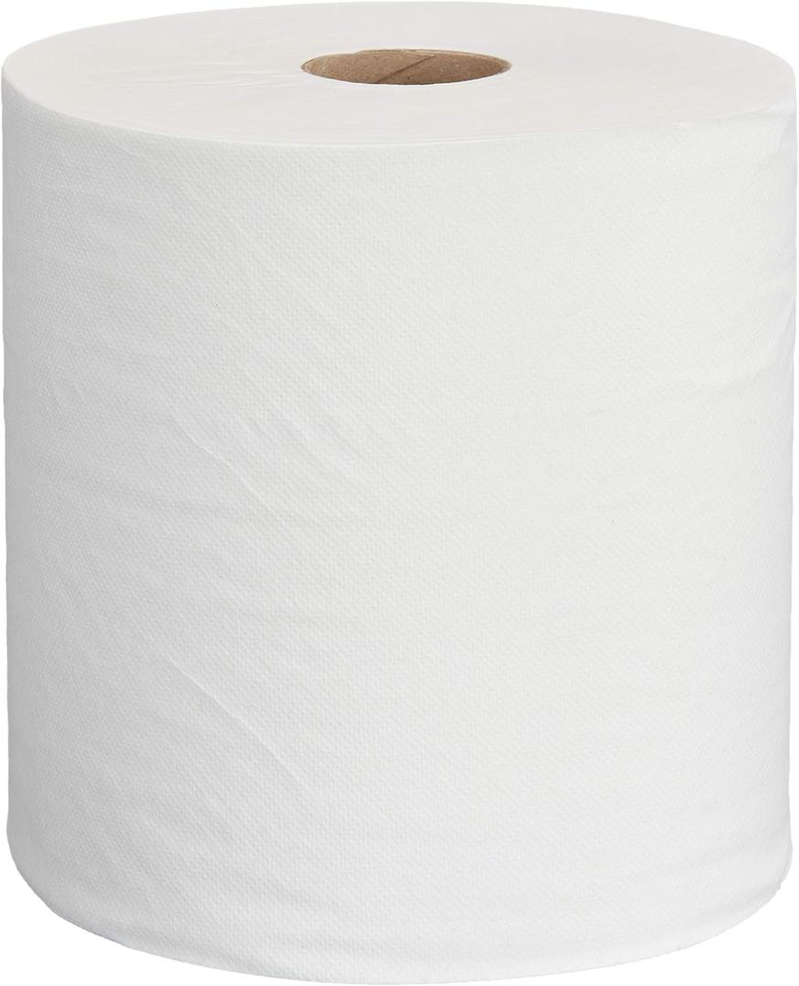 AmazonCommercial 1-Ply White Hardwound Paper Towels, High Capacity Roll, Compatible with Universal Dispensers, FSC Certified, 800 feet per Roll (Pack of 6)