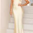 Summer Satin Maxi Dresses for Women 2025 Elegant Classy Silk Formal Sleeveless Open Back Spaghetti Strap Wedding Guest Dress (Yellow, S)