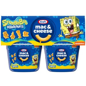 Kraft SpongeBob SquarePants Mac and Cheese, 4 Cups, for Easy Dinner or Dinner Sides, Original Flavor, No Artificial Flavors, Preservatives or Dyes, 1.9 oz (EXP 05/26/26)