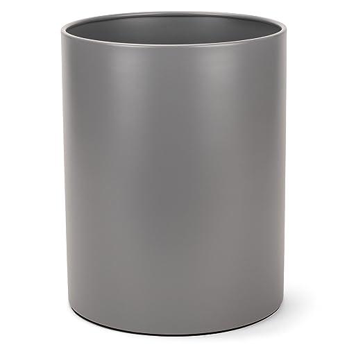 NAT AND JULES Round 9.5 x 8 Iron Metal Bathroom Trash Can Wastebasket Home Office Bedroom Fits 2.25 Gallon Trash Bag Liner, Grey