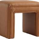 Get Set Style Vanity Stool Chair,Modern Leather Ottoman Foot Stool with Wooden Legs Sofa Bench Footstool Extra Seat for Vanity,Makeup Room,Living Room,Entryway,Office (Fully Assembled)