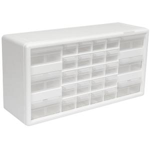 Akro-Mils 26-Drawer Plastic Drawer Storage Cabinet for Garage Organization, Bead Organizer, Building Bricks Storage, Teacher Toolbox, Makeup Organizer, 20-Inch W x 6-Inch D x 10-Inch H, 10124 White
