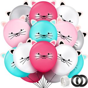 50 Pieces 12 Inch Cat Balloons Party Latex Kitty DIY Animal for Birthday Party with Ears Cat Kids Balloons for Girls Supplies, 5 Colors