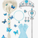 Sumind Princess Dress up Wig with Butterfly Princess Gloves Braid Pin Crown Wand Necklaces Rings Earrings for Halloween Party