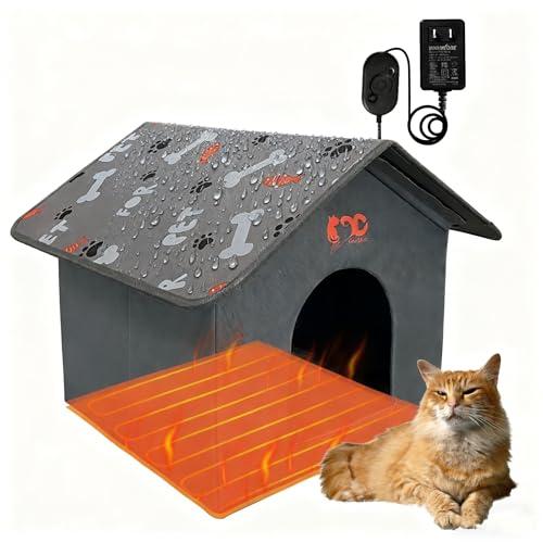 GeerDuo Heated Cat House, Indoor Outdoor Dog House with 3 Adjustable Temperature, Pressure Activated, Chew-Resistant Cord, Warm Shelter for Cats & Small Dogs(PE Board)