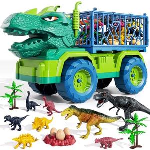 TEMI Dinosaur Truck Toys for Kids 3-5 Years, Tyrannosaurus Transport Car Carrier Truck with 8 Dinosaur Figures, Activity Play Mat, Dinosaur Eggs, Trees, Capture Jurassic Play Set for Boys and Girls