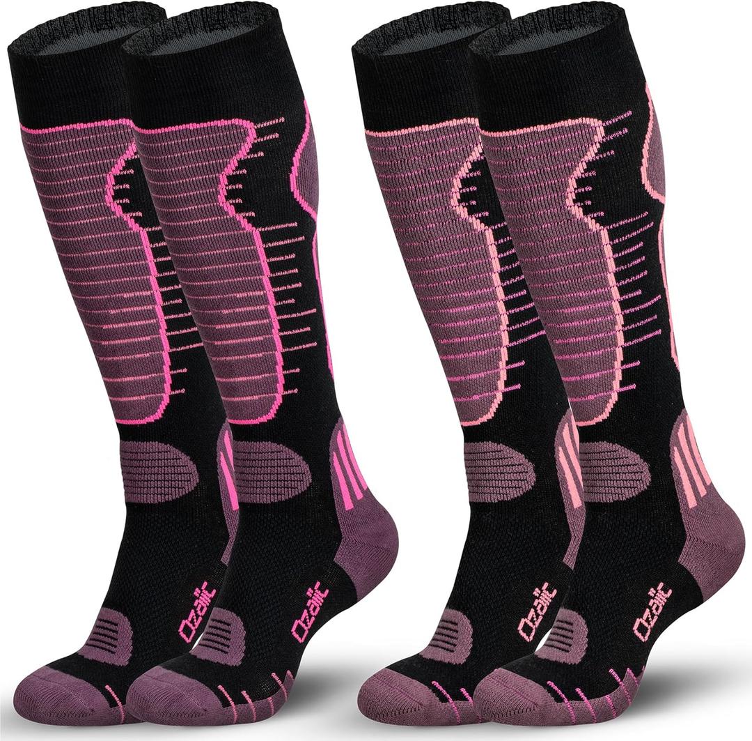 Merino Wool Ski Socks Mens Womens 2 Pairs for Skiing, Snowboarding, Thermal Knee High Winter Warm Sports Performance Socks, Size:La