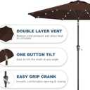 9FT Patio Umbrella with Solar Lights,Outdoor Market Umbrella with Tilt and Crank, LED Lighted Table Umbrella for Garden,Deck,Backyard,Pool,Beach (Brown)