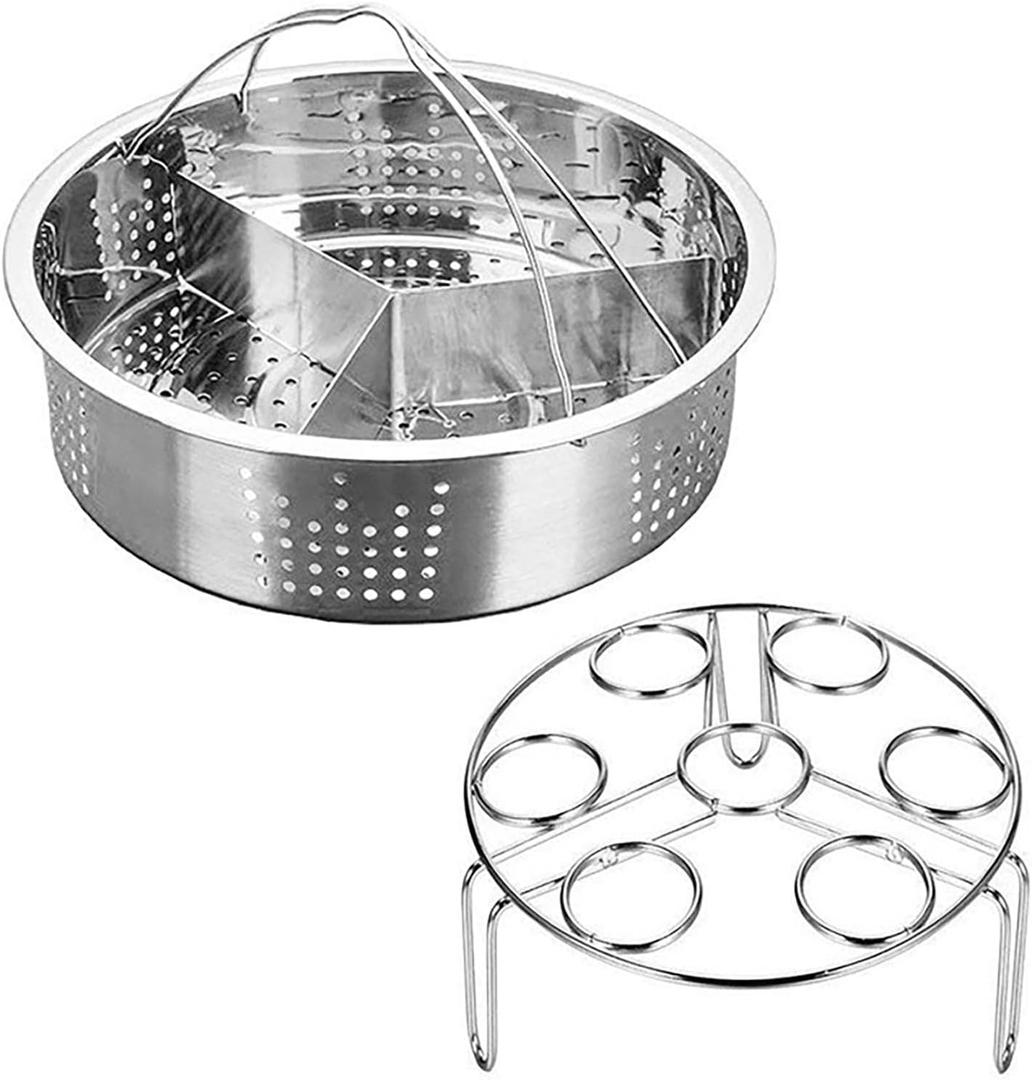 Stainless Steel Vegetable Steamer Basket, Insert Steaming Rack with Handle for Cooking, Include Egg Steamer Rack for Pot(COLOR:Silver)