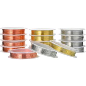 Mixweer 15 Pcs 5 Size Copper Wire 18 20 22 26 32 Gauge Tarnish Resistant Jewelry Wire for Jewelry Making 121 Yard Metal Beading Crafting, Rose Gold, Silver and Gold