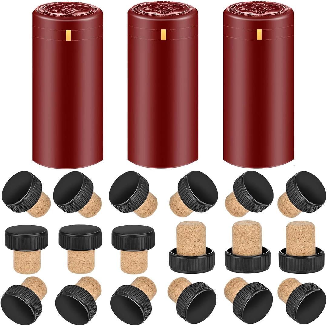 PVC Heat Shrink Capsules 40 Count Red & 40 Pcs Wine Bottle Cork Stoppers, Wine Preservation Set For Cruise, Caps Shrink Wrap Sleeves Seal Tops, Capsules For Making Cellars