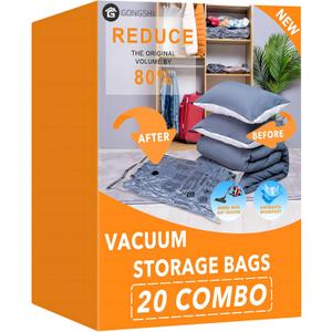 20 Pack Vacuum Storage Bags (4 Jumbo, 4 Large, 4 Medium, 4 Small, 4 Roll Up), Space Saver Sealer Compression Bags for Blankets, Comforters, Pillows, Clothes Storage