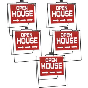 Blulu 5 Pcs 28 x 32 Black Folding a Frame Metal Stand with 24 x18 Open House Sign a Frame Sidewalk Real Estate Holder Real Estate Yard Signs for Foldable Outdoor