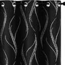 Yakamok Blackout Curtains 54 inch Length Living Room Thermal Insulated Silver Wave Line Dots Pattern Darkening Grommet for Bedroom, Black, W42 x L54-inch, 2 Panels Black/Silver Print (42"W x 54"L (Pack of 2), Black/Silver Print)