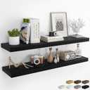 48Inch Floating Shelves for Wall 2 Pack Shelves for Bedroom|Kitchen|Bathroom Wall Mounted Rustic Wood Floating Shelf with Invisible Brackets for Books|Storage|Decor, Black (48 Inch)