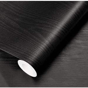 24" x118" Black Wood Wallpaper Peel and Stick Film Black Wallpaper Self Adhesive Removable Wall Paper for Countertop Furniture Kitchen Cabinet Vinyl Paper Thickening Easy to Clean