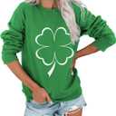 Women's St Patrick's Day Shamrock Sweatshirt Irish Shirts Pullover Top Cute Long Sleeve Holiday Outfit & Gift (Large)