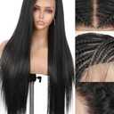 WIGNEE 13x6 Synthetic Lace Front Wig 28" Long Straight Wig Natural Black Kanekalon Futura Synthetic Wigs for Black Women Pre-Plucked Glueless Wig for Daily Party Use