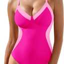Blooming Jelly Women's One Piece Swimsuit Tummy Control Bathing Suit Slimming Color Block Swim Suits 2025(Hot Pink, Small)
