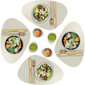 Faux Leather Placemats and Coasters - Set of 4 Round Modern Ivory Table Mats for Dining - Heat Resistant, Waterproof & Non Slip Place mat for Indoor & Outdoor - Wipeable for Easy Care (Ivory)