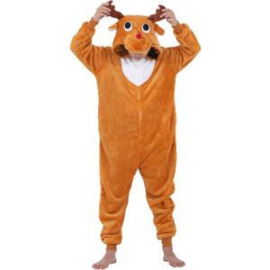 Halloween Christmas Unisex Kids Flannel Cosplay Onesie Costume Outfit Suit for Girls and Boys (6 Years, Brown Reindeer)