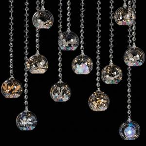 GlikCeil 3.15'' Hanging Glass Tea Light Candle Holder Globe and Clear K9 Crystal Garland Strands, Hanging Glass Terrarium Containers for Christmas Tree Wedding Party Tree Decoration