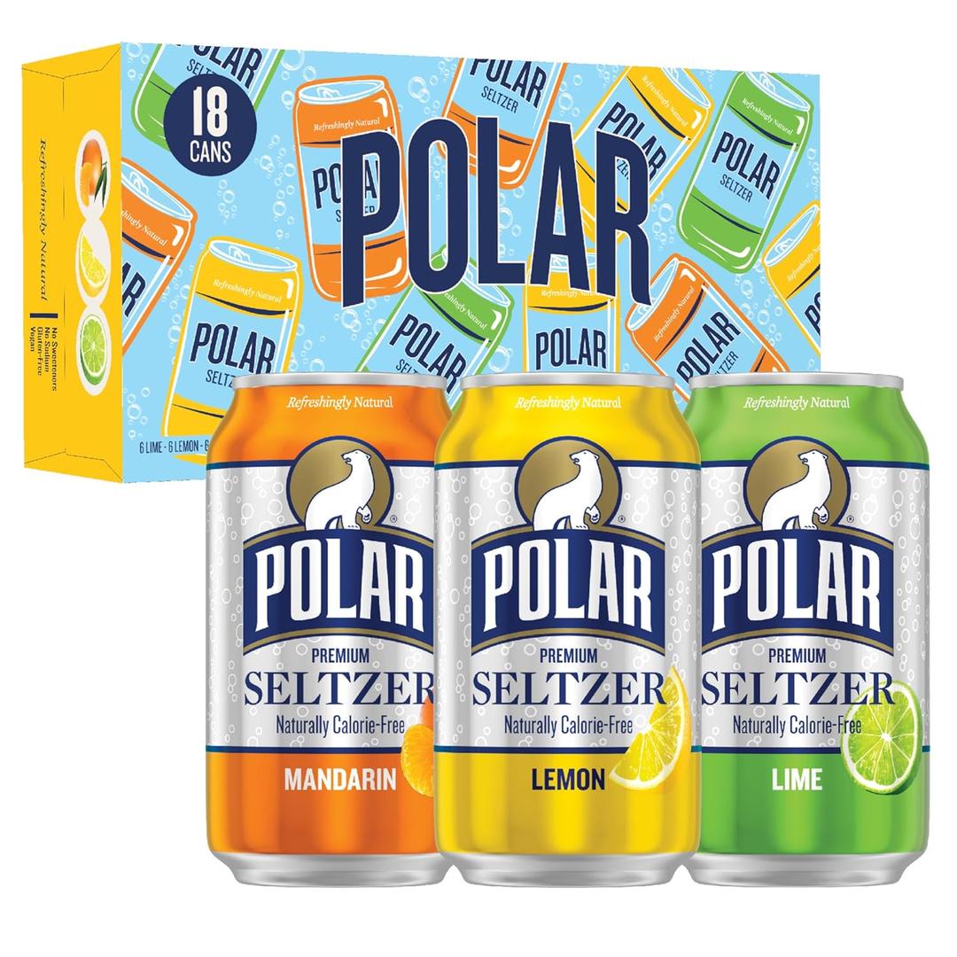 Polar Seltzer Water Citrus Variety Pack, 12 fl oz cans, 18 pack (EXP 12/31/26)