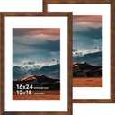 iRahmen 16x24 Poster Frame with 12x18 Mat - Plexiglass Wooden Picture Frames for Photo Wall Gallery Mounting (Dark Brown, Set of 2)