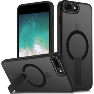 for iPhone 8 Plus Case, for iPhone 7 Plus Case, Built-in Kickstand Magnetic [Compatible with Magsafe] Translucent Protective Shockproof Phone Cover for iPhone 8 Plus/7 Plus 5.5 inch (Black)