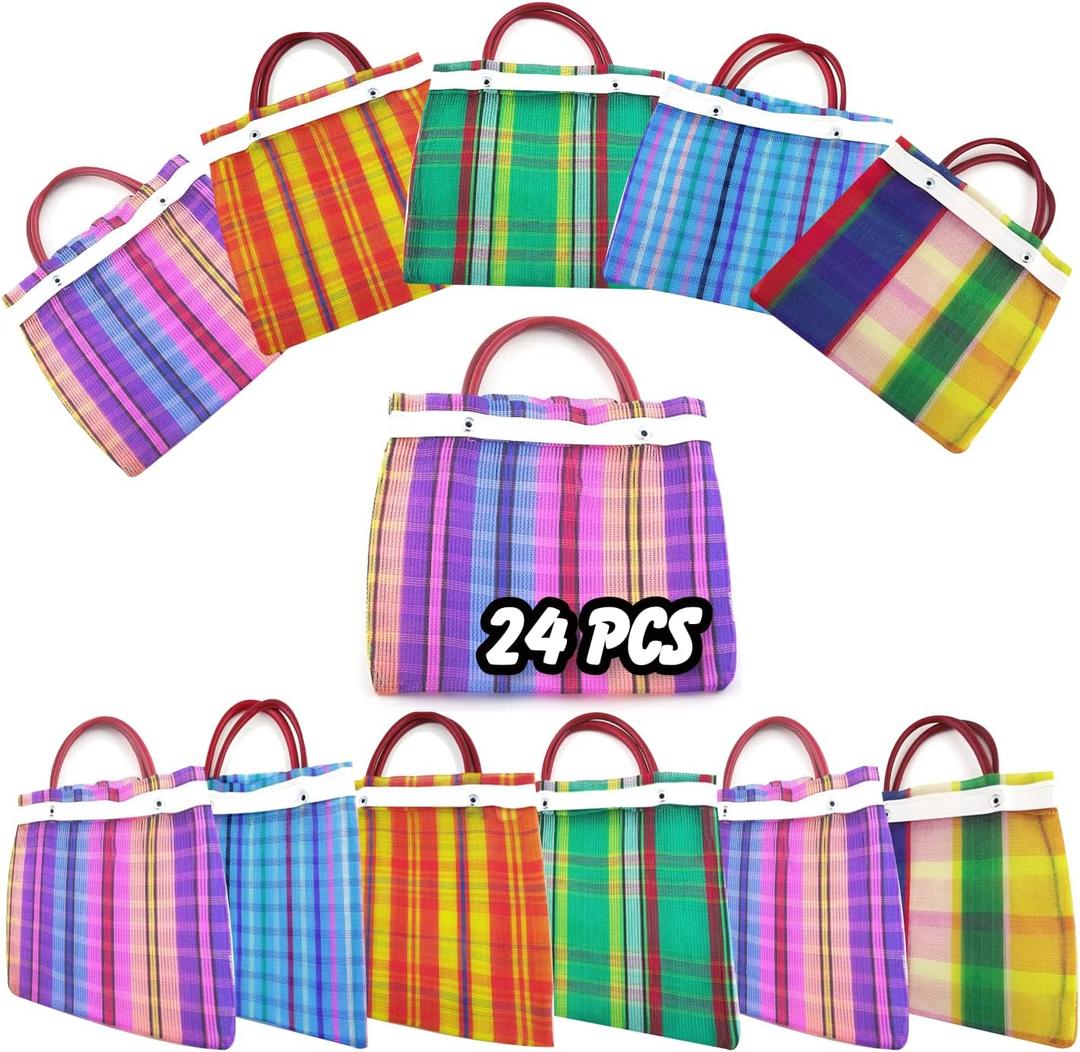 Small Mexican Tote Mercado Bags (Set of 24) - Assorted Colors-Mini Mexican Mesh Bags 10"x 7.5" by JVR TRADE (24) Small Mexican Tote Mercado Bags (Set of 24) - Assorted Colors-Mini Mexican Mesh Bags 10"x 7.5" by JVR TRADE (24)