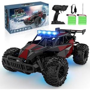 BLUEJAY Remote Control Car, 2.4GHz High Speed 33KM/H RC Cars Toys, 1:12 Monster RC Truck Off Road with LED Headlight and Rechargeable Battery Gifts for Adults Boys 8-12 (Burgundy Red)