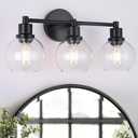 3 Light Black Bathroom Light Fixtures with Clear Globe Glass Shade, Matted Black Wall Sconce Over Mirror for Kitchen, Living Room