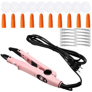 Hair Extensions Iron Fusion Keratin Hair Extensions Heat Tool Heat Connector Wand with Fusion Glue Protector Template Hair Clip Finger Protector 2 Bag Keratin Glue Granule Bead(Light Pink)