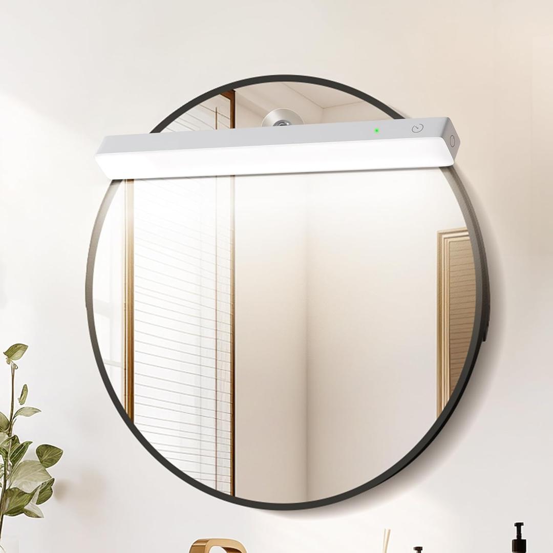 Benature Rechargeable LED Vanity Mirror Light - Dimmable 6500K Makeup Light with Timer, 360 Adjustable Angle, Wireless Cordless Suction Stick-On Installation for Bathroom, Portable Vanity Lighting