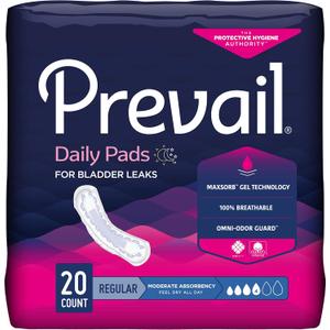 Prevail Incontinence Bladder Control Pads for Women, Moderate Absorbency, Regular Length, 180 Count (packaging may vary)