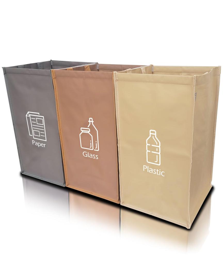 NYIKA - Recycling Organizer - Reusable Recycling Bags - Recycling Sorter - Trash Sorting Bins - 3 Compartment Recycle - Pack of 3 Bags Without Lid