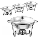 Round 5 qt. Silver Stainless Steel Chafing Dish Buffet Set with Transparent Glass Cover Stackable Easy Install 4-Pack