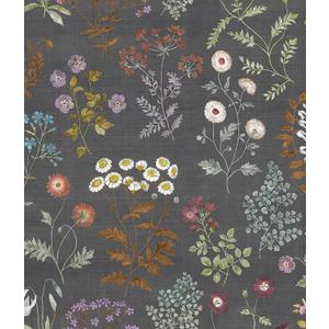 Orainege Floral Peel and Stick Wallpaper Boho Floral Contact Paper 16.9inx118.1in Vintage Wildflower Removable Self Adhesive Waterproof Wallpaper for Bathroom Bedroom Cabinets (Dark Gray)