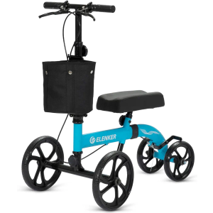 ELENKER Best Value Knee Walker with 10" Front Wheels Steerable Medical Scooter Crutch Alternative with Dual Braking System Sky Blue