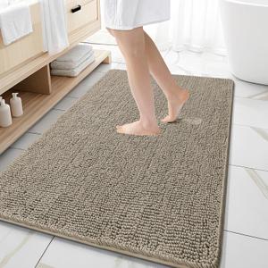 OLANLY Large Bathroom Rugs 59x35, Extra Soft Absorbent Chenille Bath Rugs, Rubber Backing Quick Dry, Machine Washable Bath Mats for Bathroom Floor, Tub and Shower, Home Decor Accessories, Warm Taupe