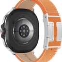 Magnetic Leather Band Compatible with Compatible with Samsung Galaxy Watch 8 40mm/44mm/Classic 46mm 2025,Magnetic Replacement Strap for Galaxy Watch 8 Women Men ((Epsom) Orange band+Silver Buckle)