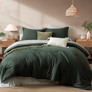 Monbix Queen Comforter Set - 7 Pieces Deep Forest Prewashed Bed in a Bag Queen Bedding Sets with Comforters, All Seasons Ultra Soft Comforter Bed Set with Sheets,Pillowcases & Shams