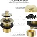 Brushed Gold Tub Drain Stopper Bathtub Drain, Hair Catcher and Two-Hole Overflow Faceplate,11.5/16 UNC Bathtub Drain, Premium Brass Lift and Turn Twist Tub Drains Replacement Trim Kit,Tub Stopper